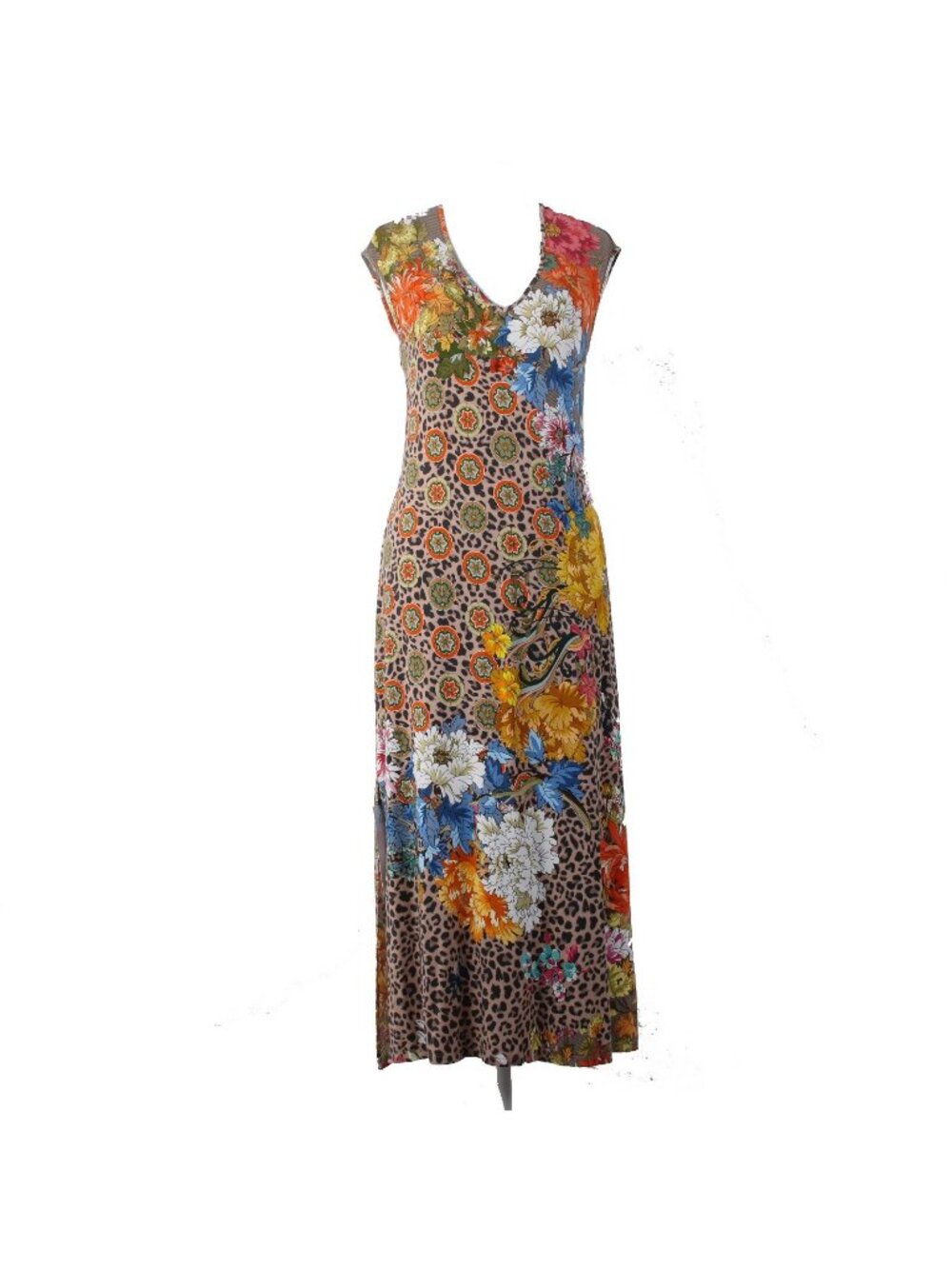 Johnny Was Dress Sz S Brown Multi Colored Animal Print Bamboo Spandex Dress